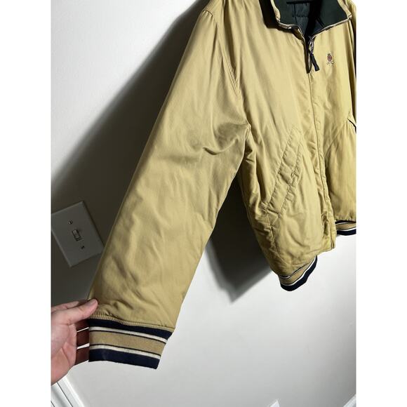 VTG 90s Tommy Hilfiger Reversible Bomber Jacket Tan Green L/XL Puffer Coat Y2K - Picture 4 of 16